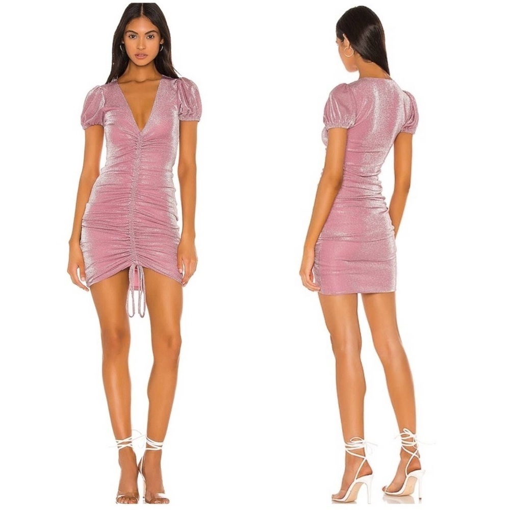 Pink Privacy Please Ruched Drawstring Sylvie Mini Cleavage Dress Small